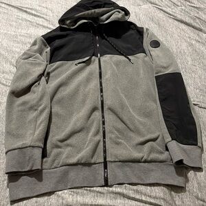 American Eagle Outfitters Men's Black and Gray Hooded Jacket